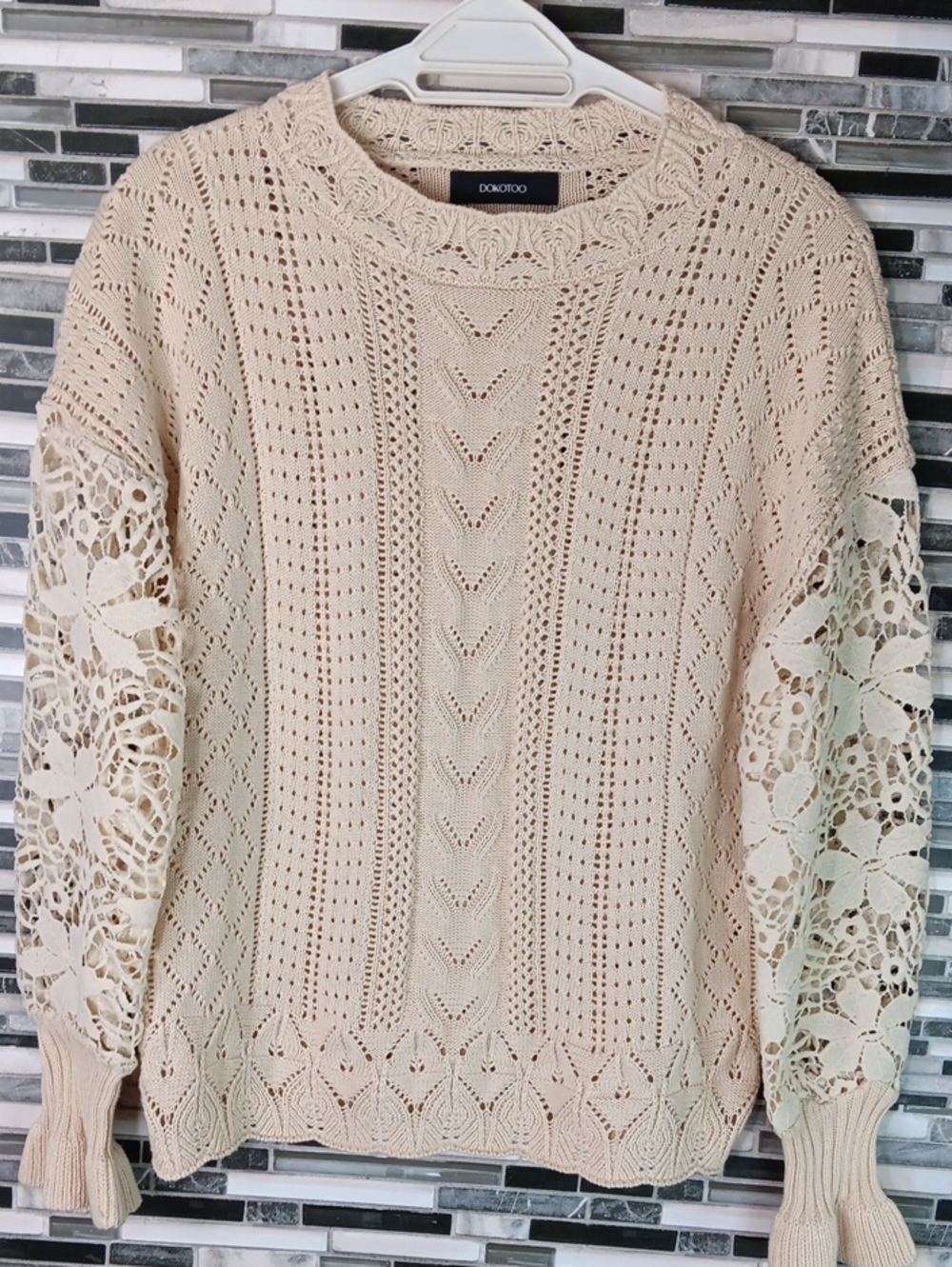 Femine Crochet & Embroidered Long sleeve Pullover Cottagecore Small Sweater